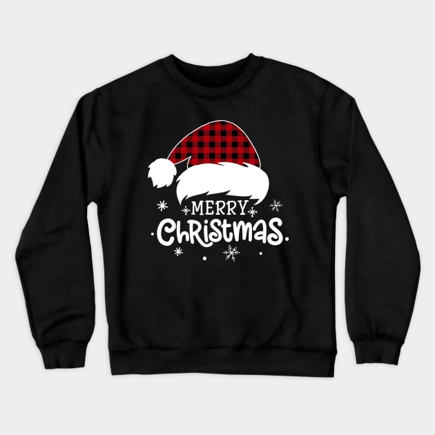 Merry Christmas Buffalo Red Plaid Santa Hat Xmas Holiday Crewneck Sweatshirt by Sincu